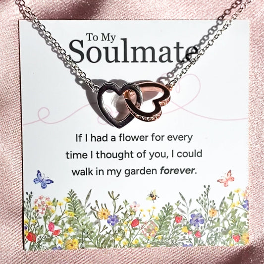 To My Soulmate - Flowers - Sterling Silver Interlocking Hearts Necklace