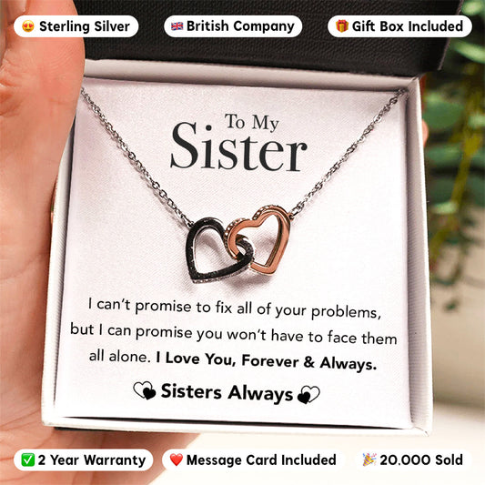 To My Sister - Forever & Always - Sterling Silver Interlocking Hearts Necklace