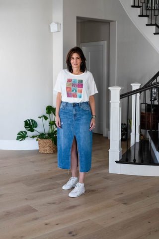 Basic Tee and Long Denim Skirt