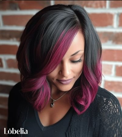Black to Magenta Ombre Lob hairstyles