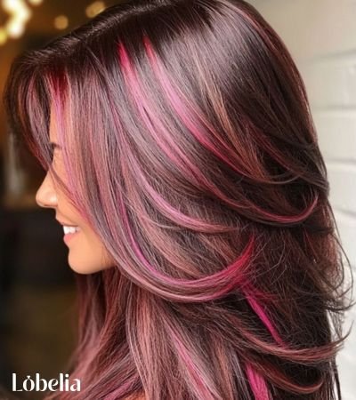 Blush Pink Highlights on Dark Hair