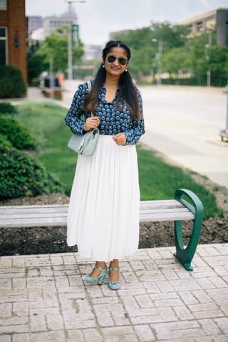 Bohemian Blouse Paired with Pleated Skirt
