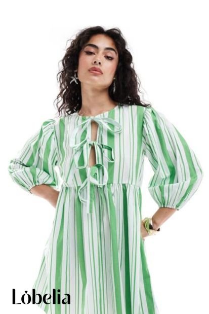 Bow Tie Front Mini Smock Dress