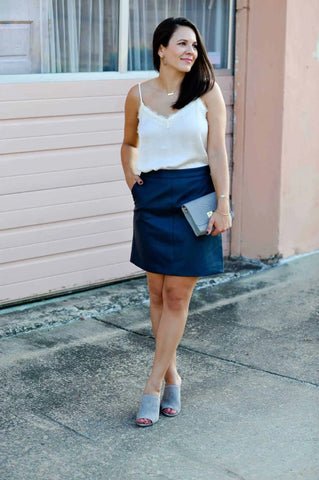 Camisoles and Tanks with Leather Skirts