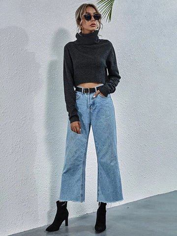 Cropped Jeans with a Turtleneck Sweater