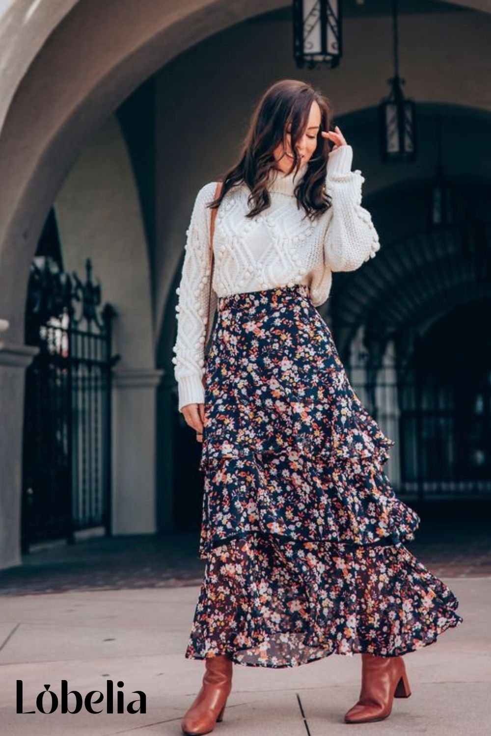 Cropped Sweater with a Layered Floral Skirt