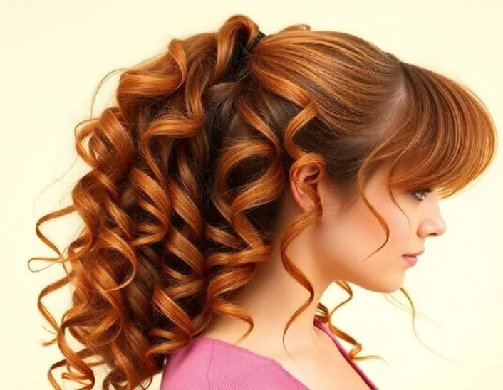 Curly Ponytail Wispy Bangs

