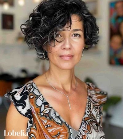 Curly Bob with Asymmetrical Lengths