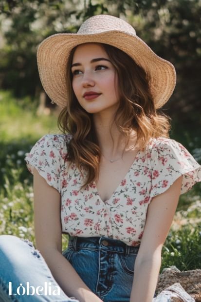 Floral Top and Jeans outfit for picnic
