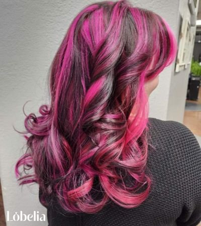 Fuchsia Pink Highlights on Brunette Hair