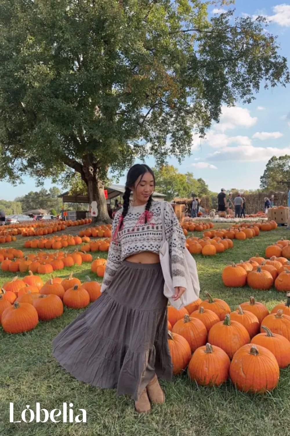 Gray Flowy Skirt and Chunky Sweater