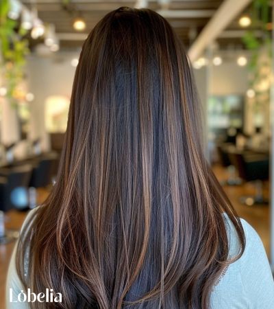 Hand-Painted Highlights on Dark Chocolate Hair