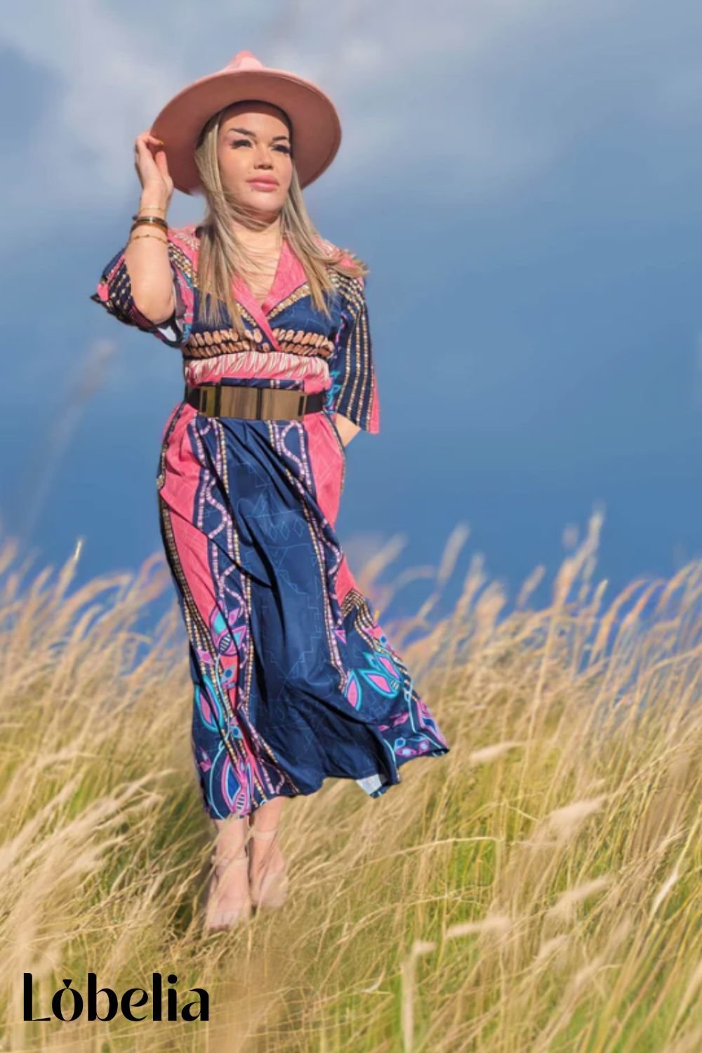 Long Prairie Dress with a Wide-Brim Hat