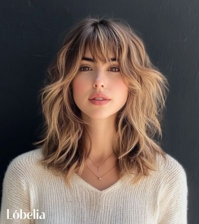 Medium-Length Tousled Waves with Bangs hairstyles