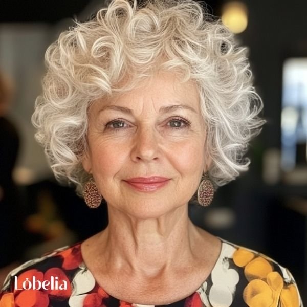 Woman over 60 with natural curls, showcasing her hair's inherent texture for a bouncy, vibrant, and expressive look that celebrates natural beauty