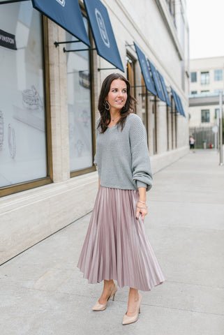 Oversized Sweater Paired with Pleated Skirt