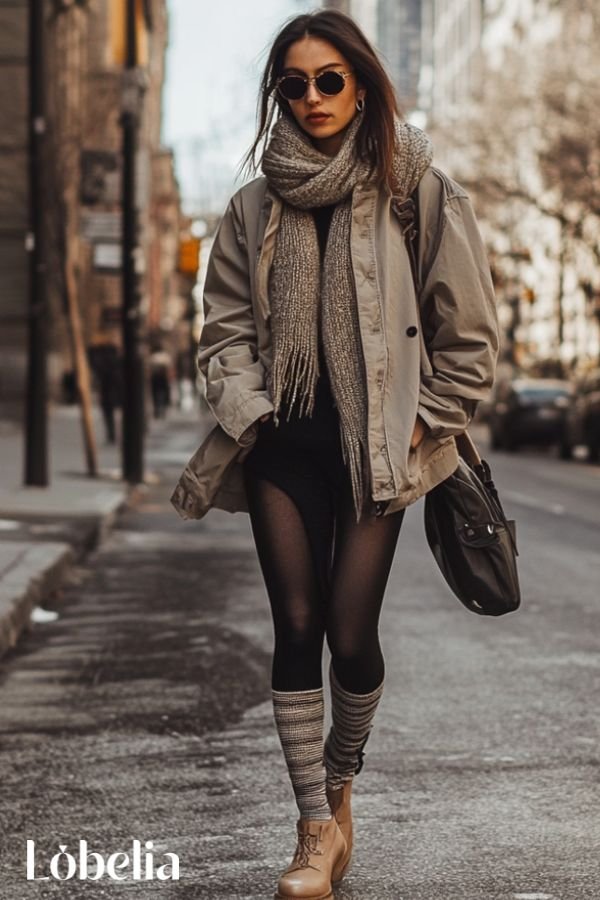 Oxfords paired shoes with leg warmers