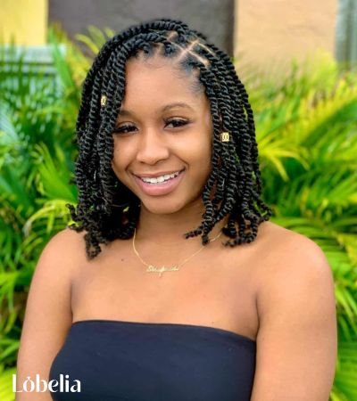 Shoulder Length Kinky Twists with Beads