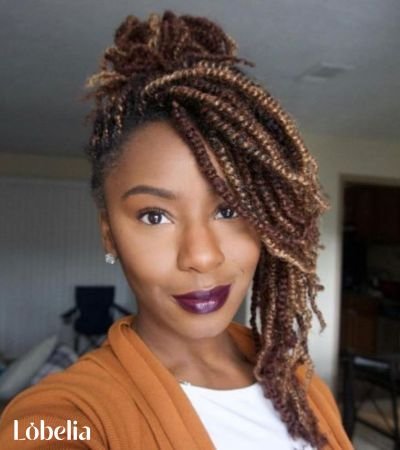 Shoulder Length Kinky Twists with Color Highlights