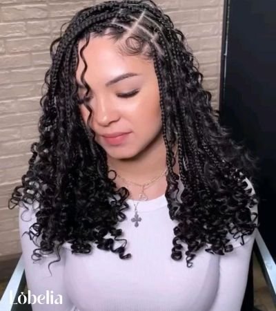 Shoulder Length Kinky Twists with Cornrows