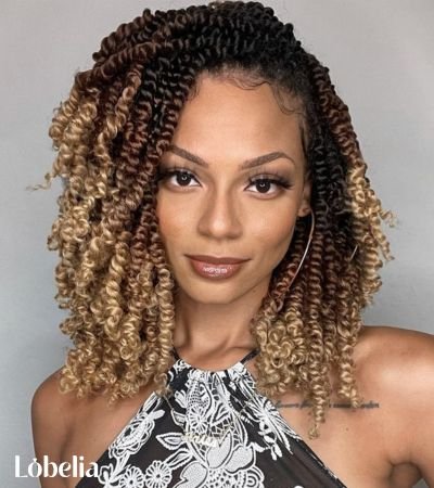Shoulder Length Kinky Twists with Ombre Highlights