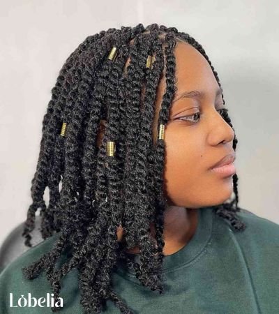 Shoulder Length Kinky Twists with Rings