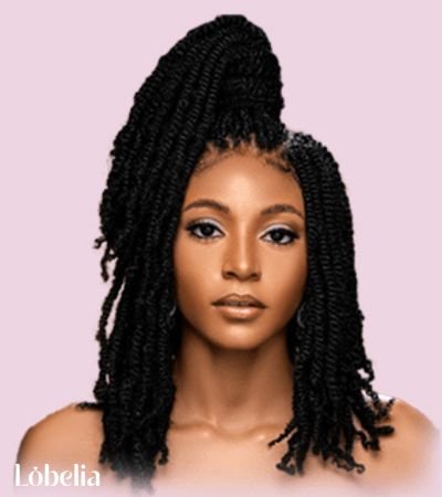 Shoulder Length Kinky Twists with Space Buns