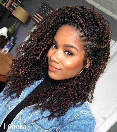 Side-Swept Shoulder Length Kinky Twists