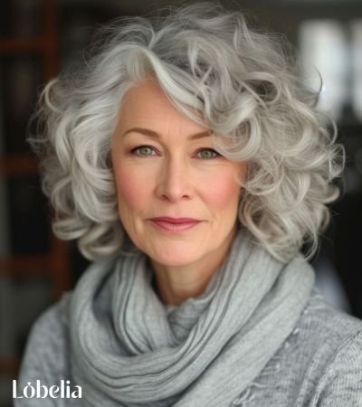 Silver Curly Hair with Tapered Sides