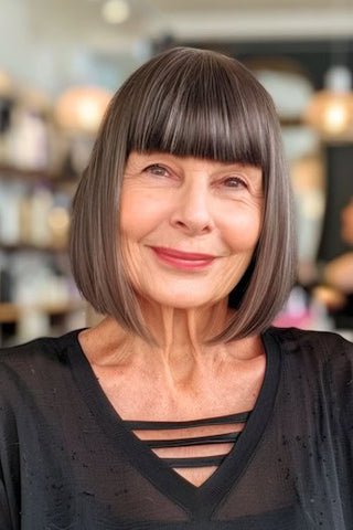 Sleek Lob with Blunt Bangs