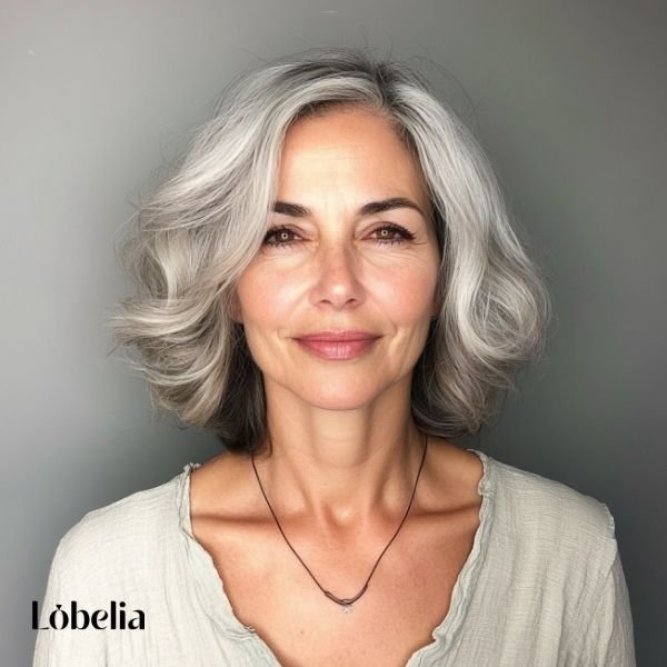 Woman over 60 with soft tousled waves, creating a relaxed, beachy look with volume and movement for a casual, chic appearance.
