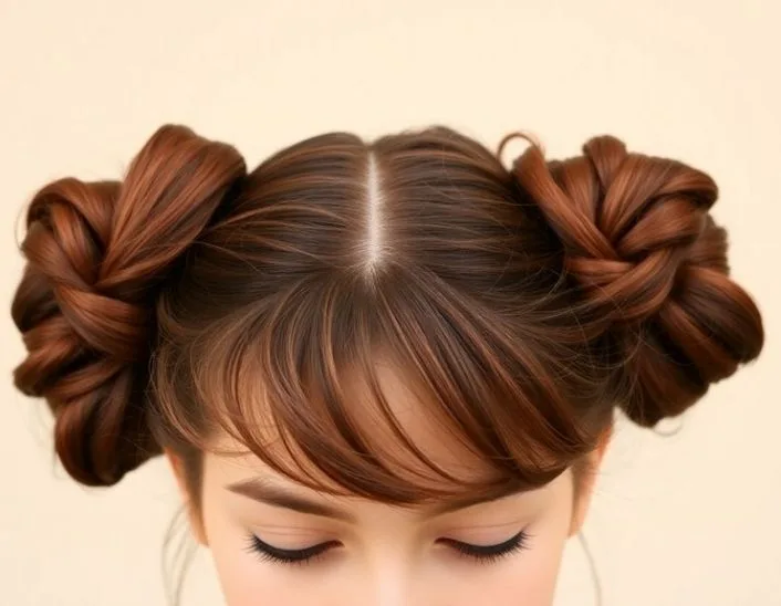 Space Buns With Textured Bangs
