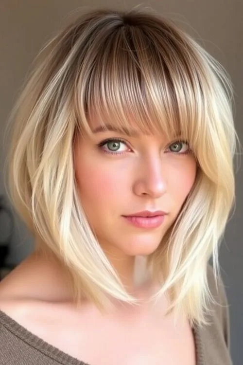 Textured Lob With Bangs