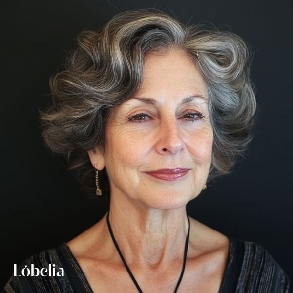 Woman over 60 with textured waves, featuring natural, tousled waves that add volume, movement, and a relaxed, dynamic look.