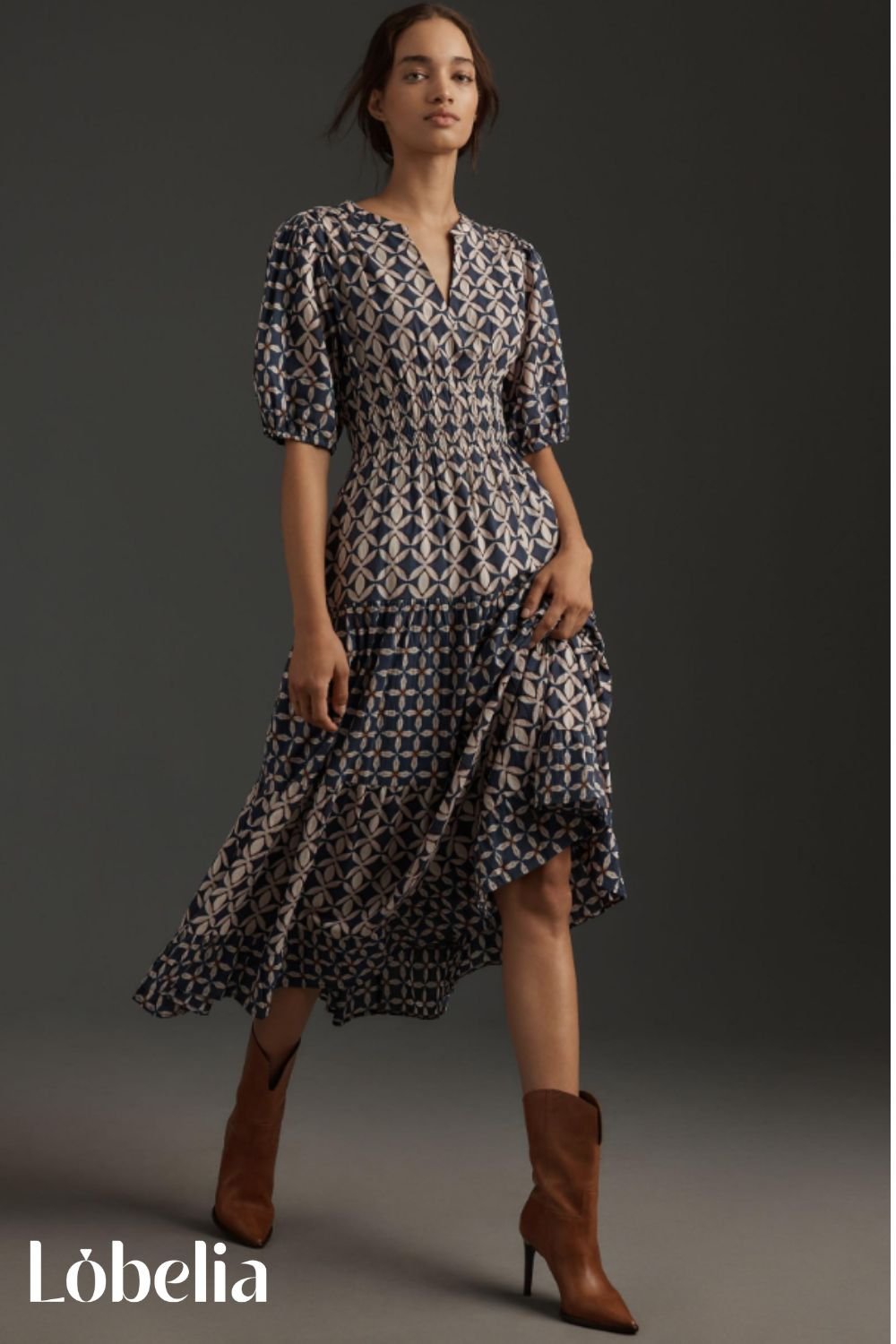 Velvet Midi Dress with Vintage-Inspired Jewelry