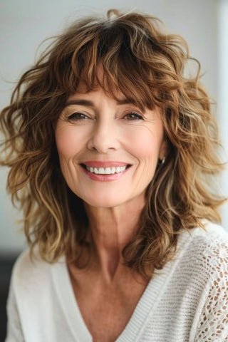 Voluminous Curls with Bangs