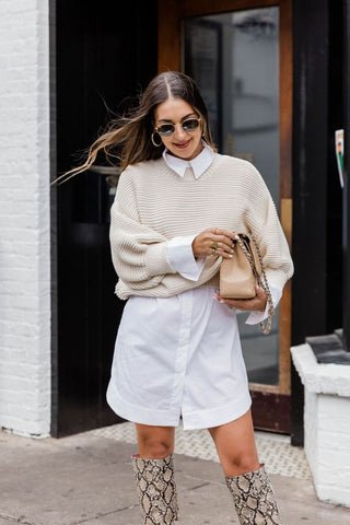 White Shirt under a Knit Sweater
