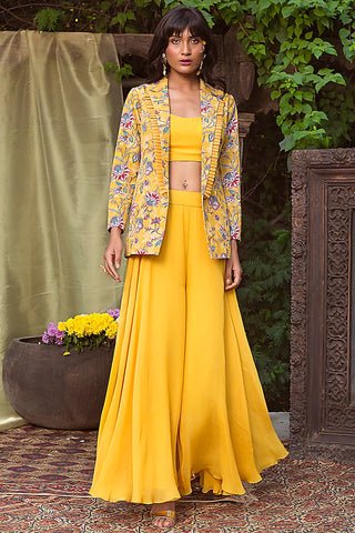 Yellow Printed Blazer