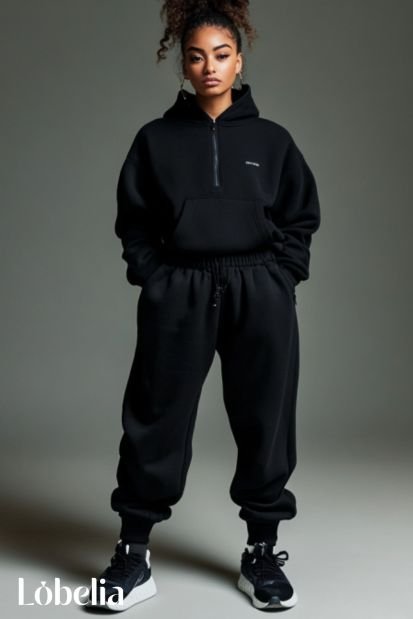black sweatpants With Half-Zip Hoodie