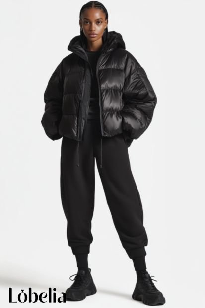 black sweatpants With Puffer Jacket