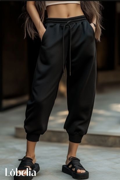 black sweatpants With a Cotton Top & Rubber Sole Sandals