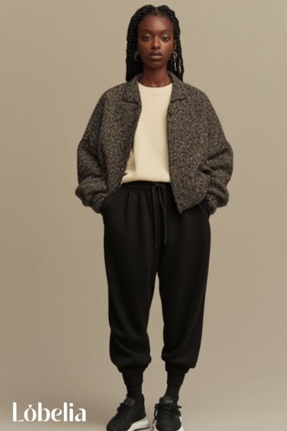 black sweatpants With a Knit Jacket
