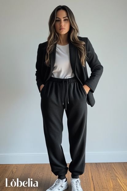 wearing a black sweatpants With a Blazer
