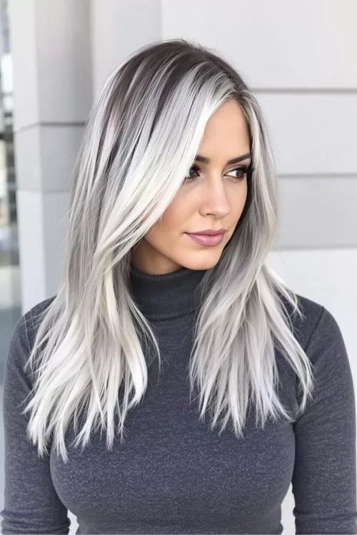 Ash Blonde Money Piece on Dark Brown Hair