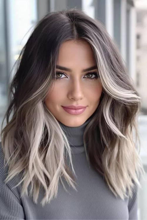 Ash Blonde Money Piece on Dark Brunette Hair