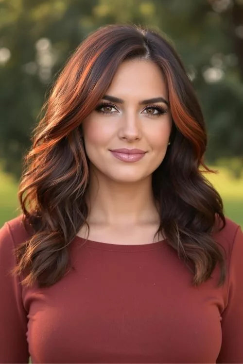 Auburn Money Piece with Dark Chocolate Hair