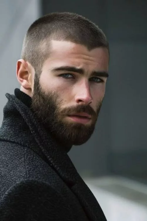 Buzz Cut with Beard and Widow’s Peak