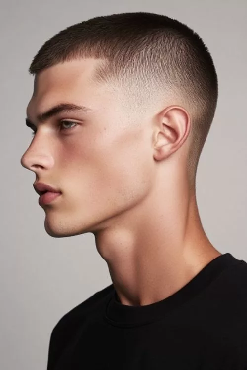 Buzz Cut with Fade and Widow’s Peak