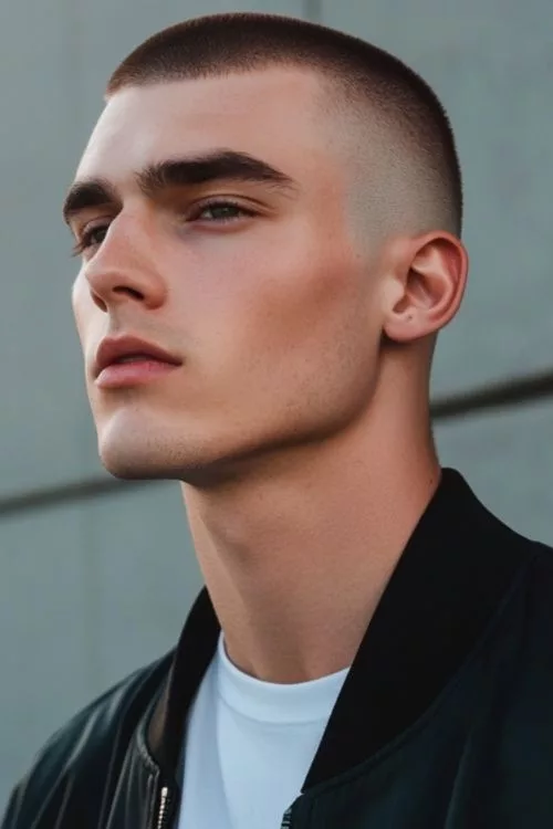 Buzz Cut with Tapered Sides and Widow’s Peak