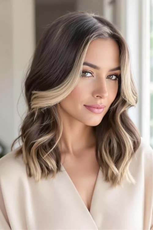 Champagne Blonde Money Piece with Dark Brown Hair